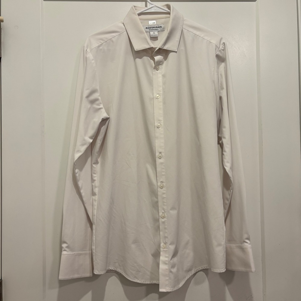 Mizzen+Main Mens Trim Fit Performance Dress Shirt White Long Sleeve Size M